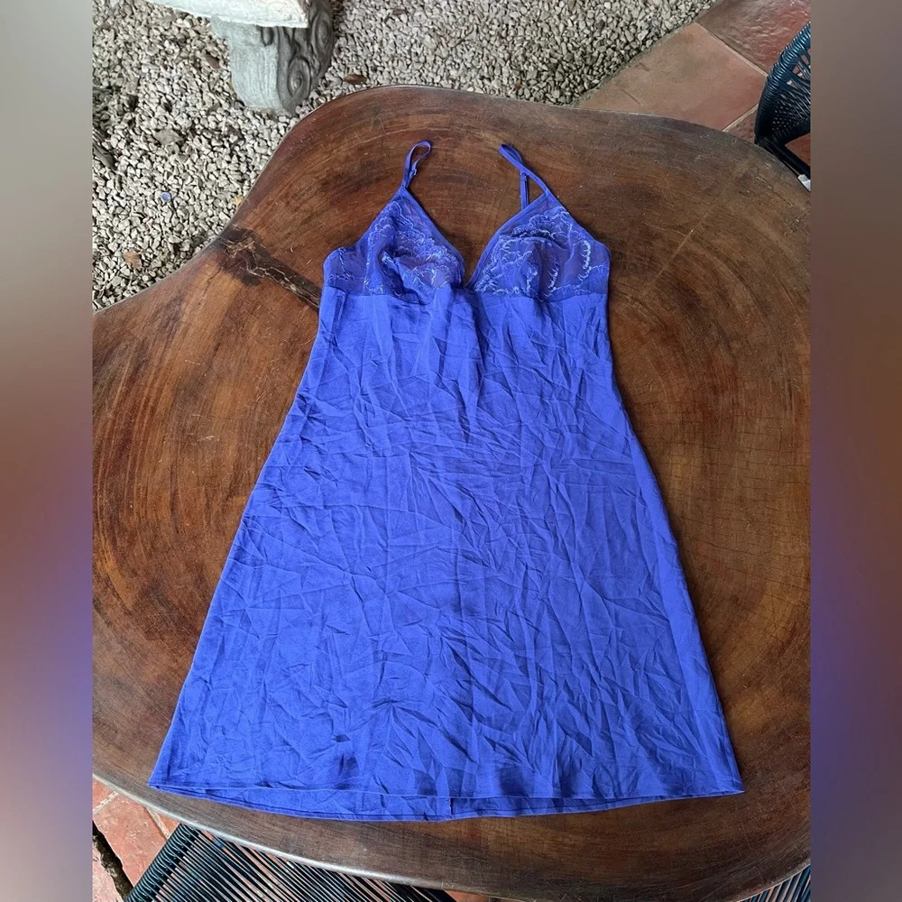 Calvin Klein Blue Lace Sleepwear Nightgown Slip Dress Chemise Sexy Feminine M